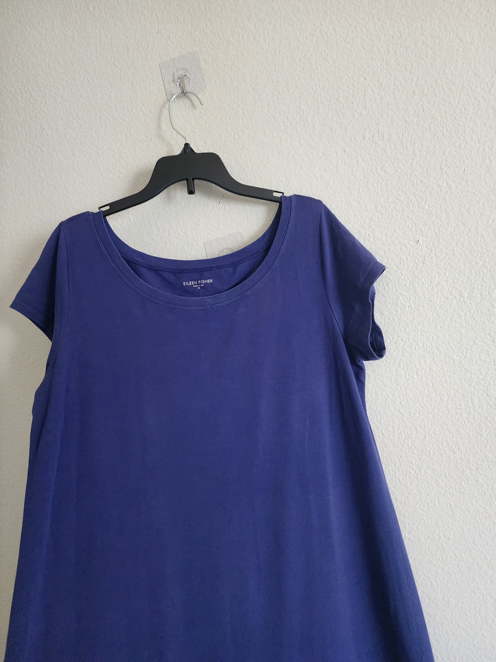 EILEEN FISHER Organic Cotton Stretch Short Sleeve Scoop Neck Midi Dress M Blue - Picture 3 of 8